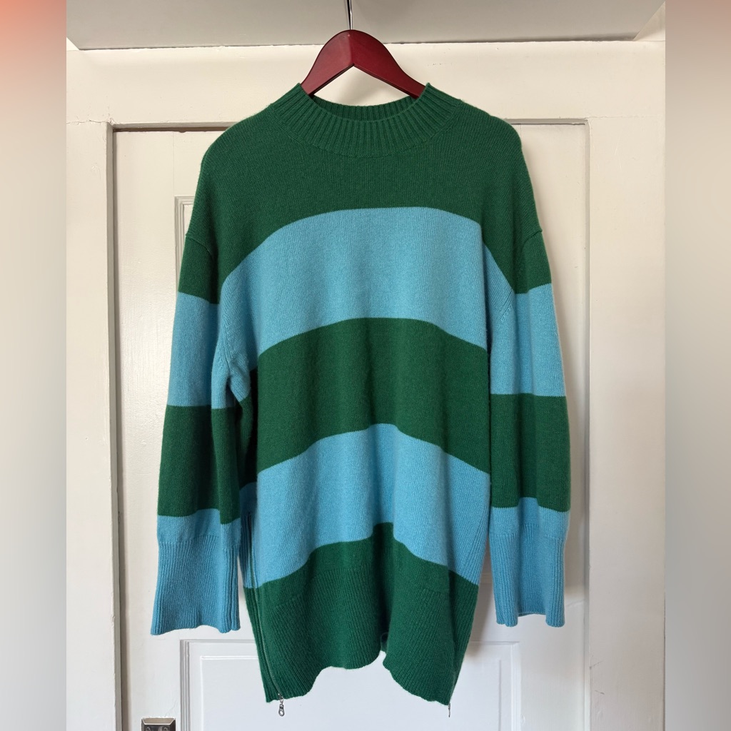 Kerri Rosenthal Oversized Zipper 100% Cashmere Striped Sweater L/Xl
